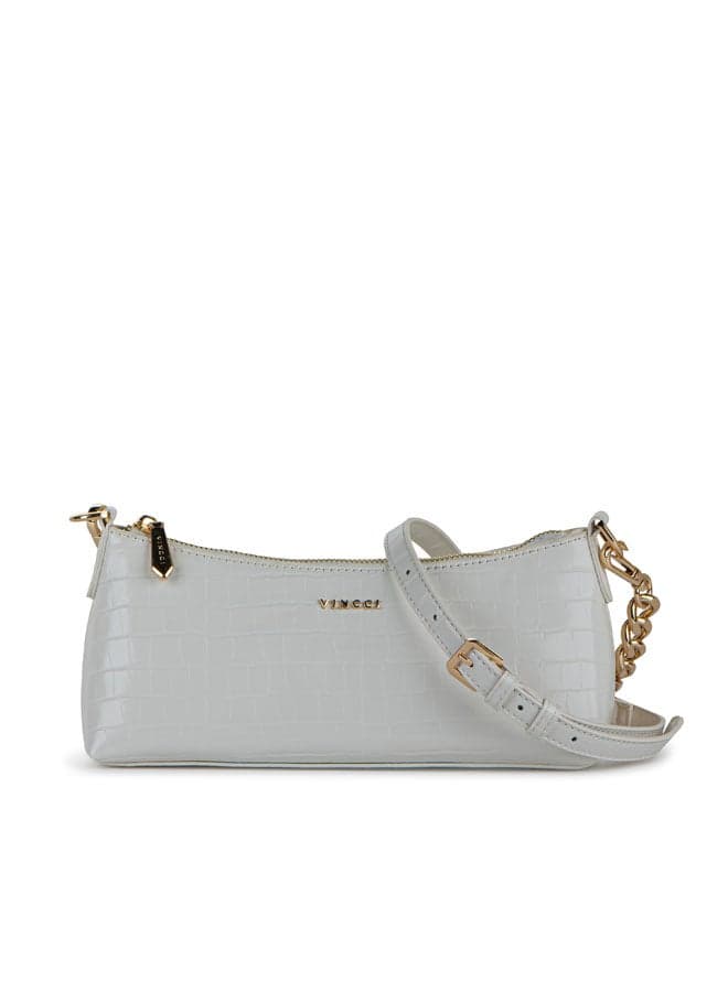 Vincci Beige Pattern and Chain Elegance Shoulder Bag
