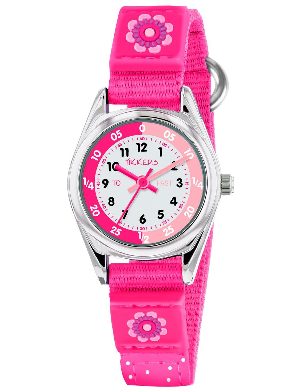 Tikkers TK0119 Pink Canvas Floral Time Teacher Watch for Girls