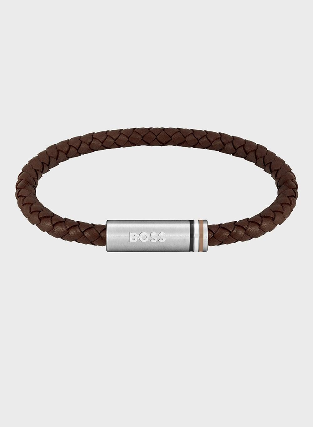 HUGO BOSS Men's Leather Bracelet with Magnetic Logo Closure