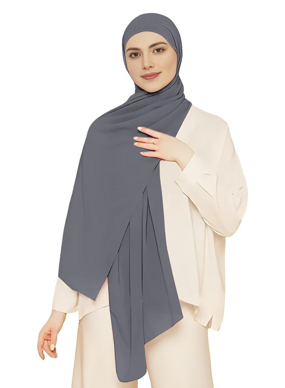 NUKHBAA Granite Gray Elegance Chiffon Hijab-H10