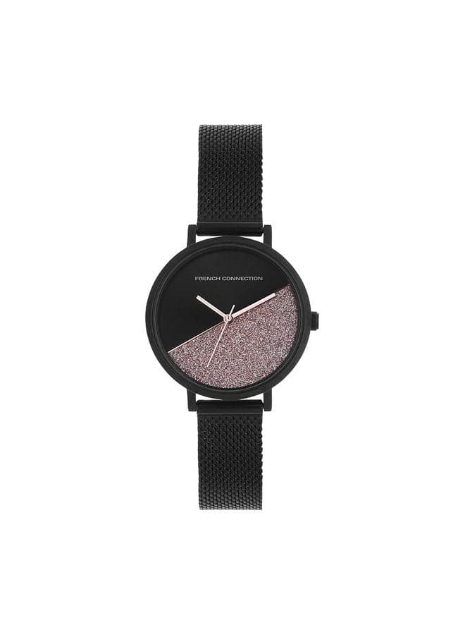 French Connection Sleek Black Mesh Analog Watch for Women