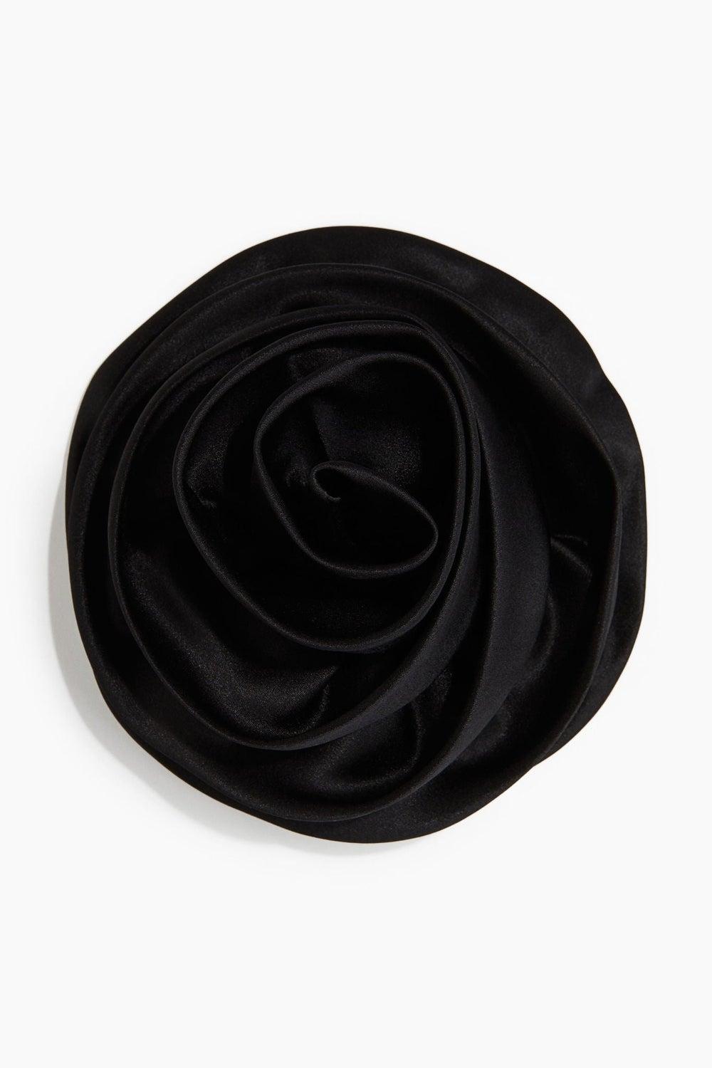 Elegant Black Silk-Flower Hair Clip Accessory