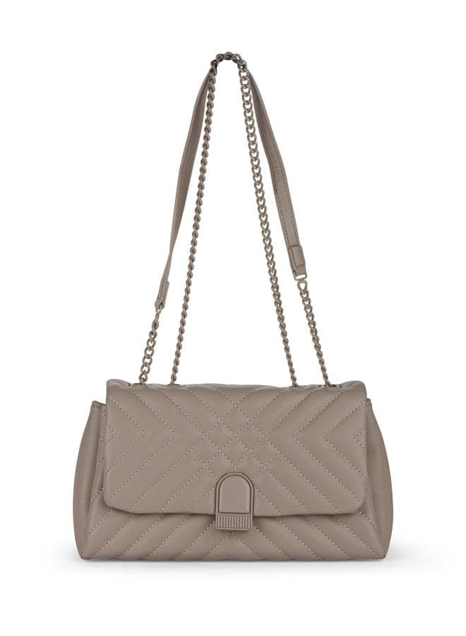 Vincci Elegant Quilted Brown Shoulder Bag with Chain Detail