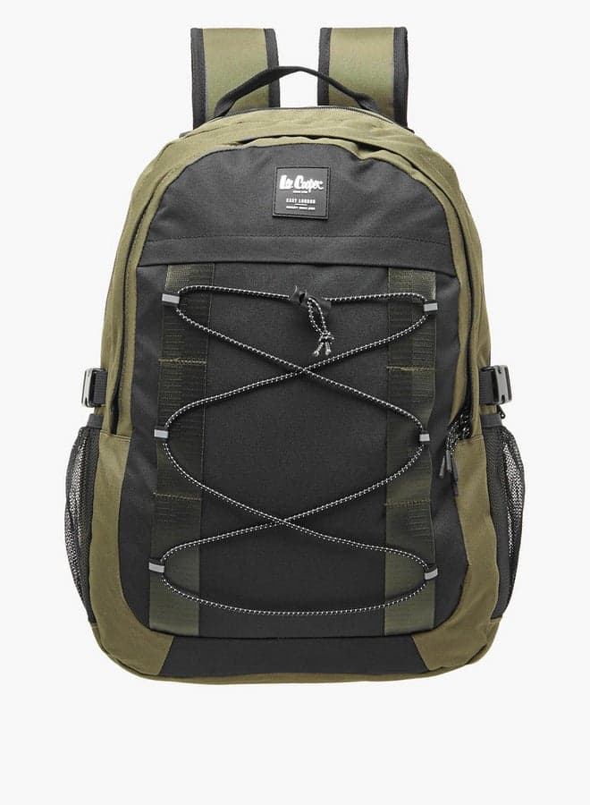 حقيبة ظهر رجالية بشعار مميز وأحزمة قابلة للتعديل - 14x31x46 سم