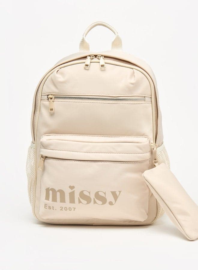 MISSY Logo Print Chic Backpack & Pencil Pouch for Women