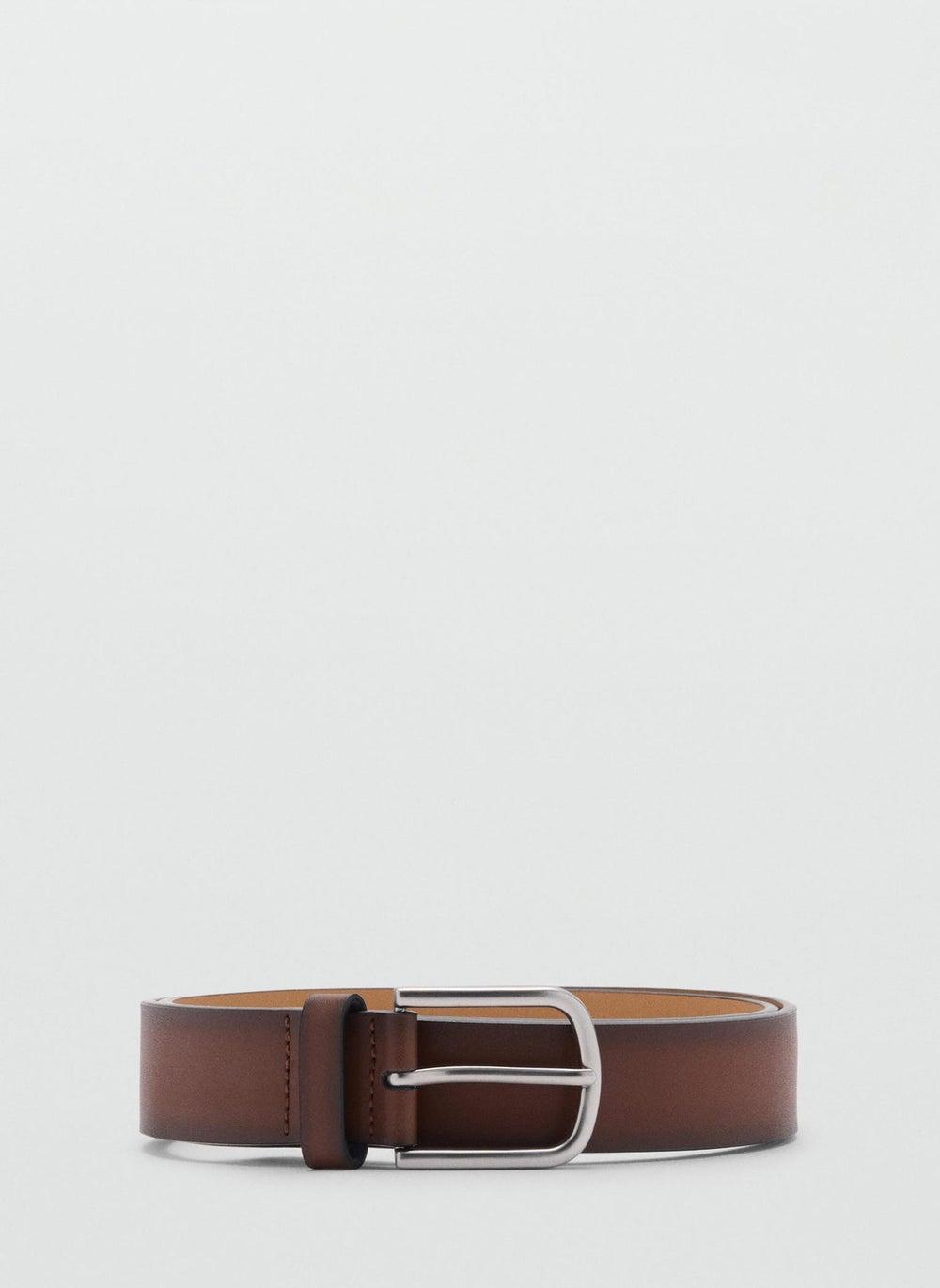 حزام جلدي داكن بتأثير متدرج وإبزيم معدني - Image 1