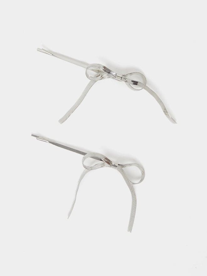 Elegant Silver Ribbon Hair Clips - Set of 2