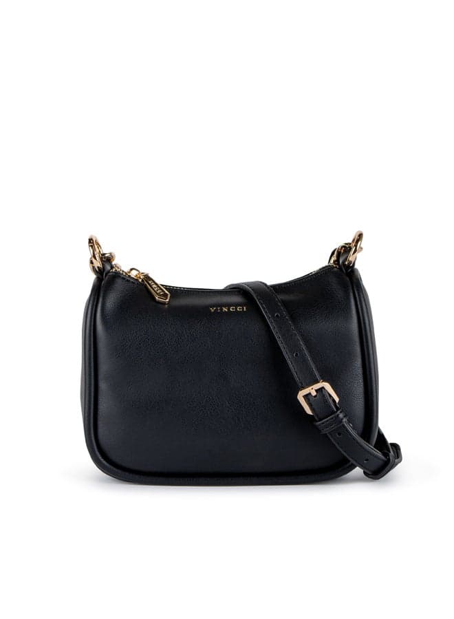 Vincci Elegance: Black Chain-Strap Shoulder Bag
