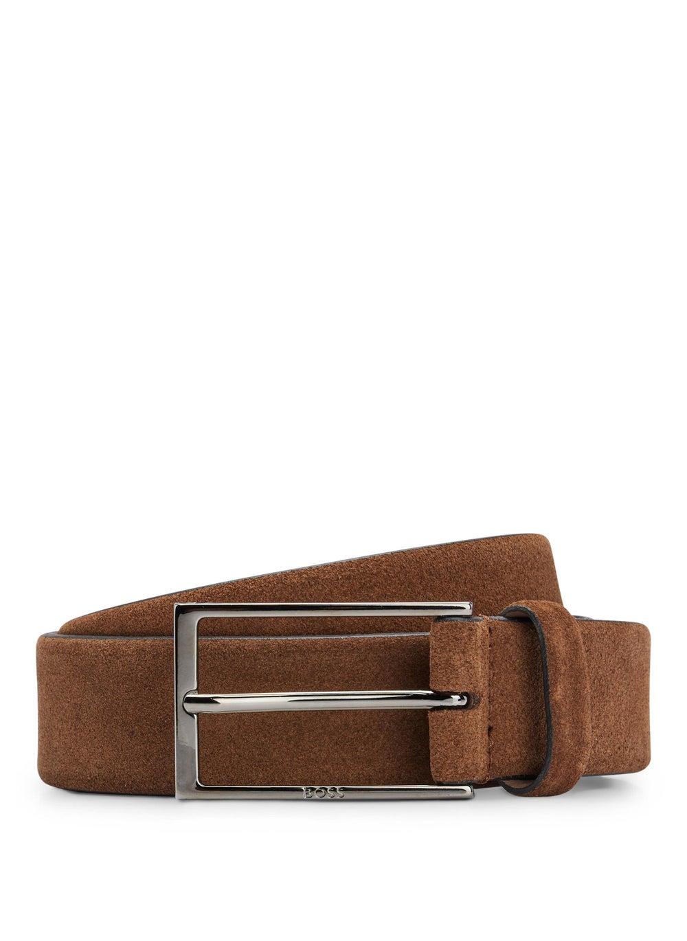 BOSS Men's Elegant Suede Belt with Gunmetal Logo Buckle