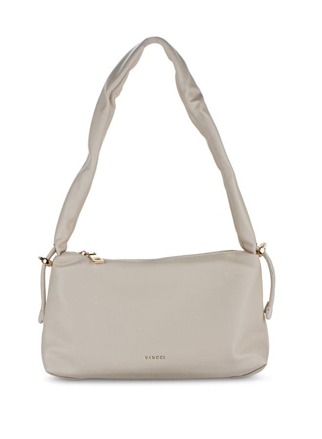 Vincci Beige Elegance: Chic Solid Shoulder Bag for Women