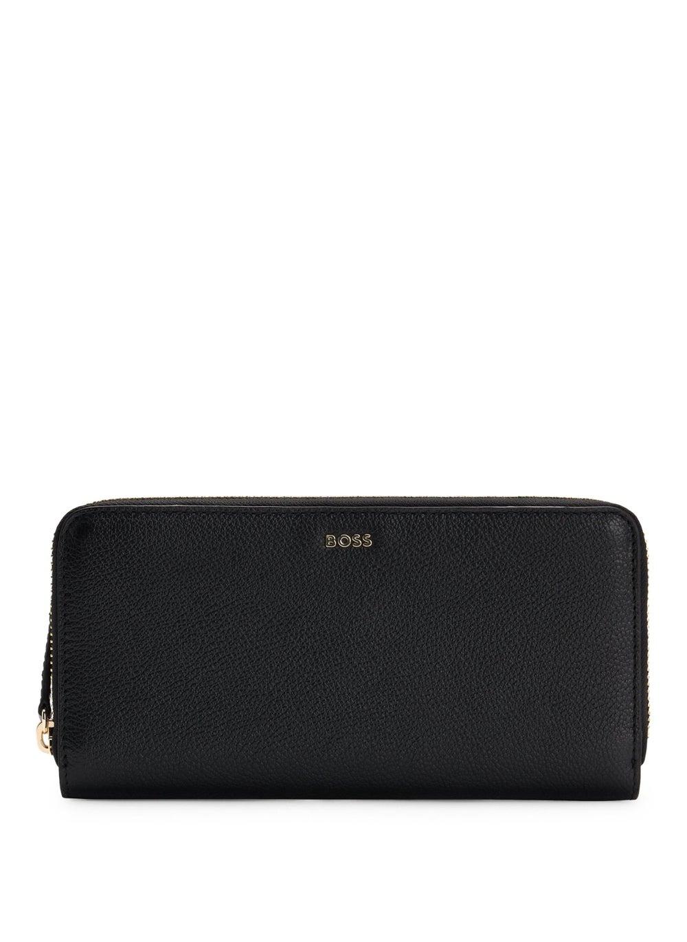 BOSS Women's Pebbled Leather Ziparound Wallet with Logo