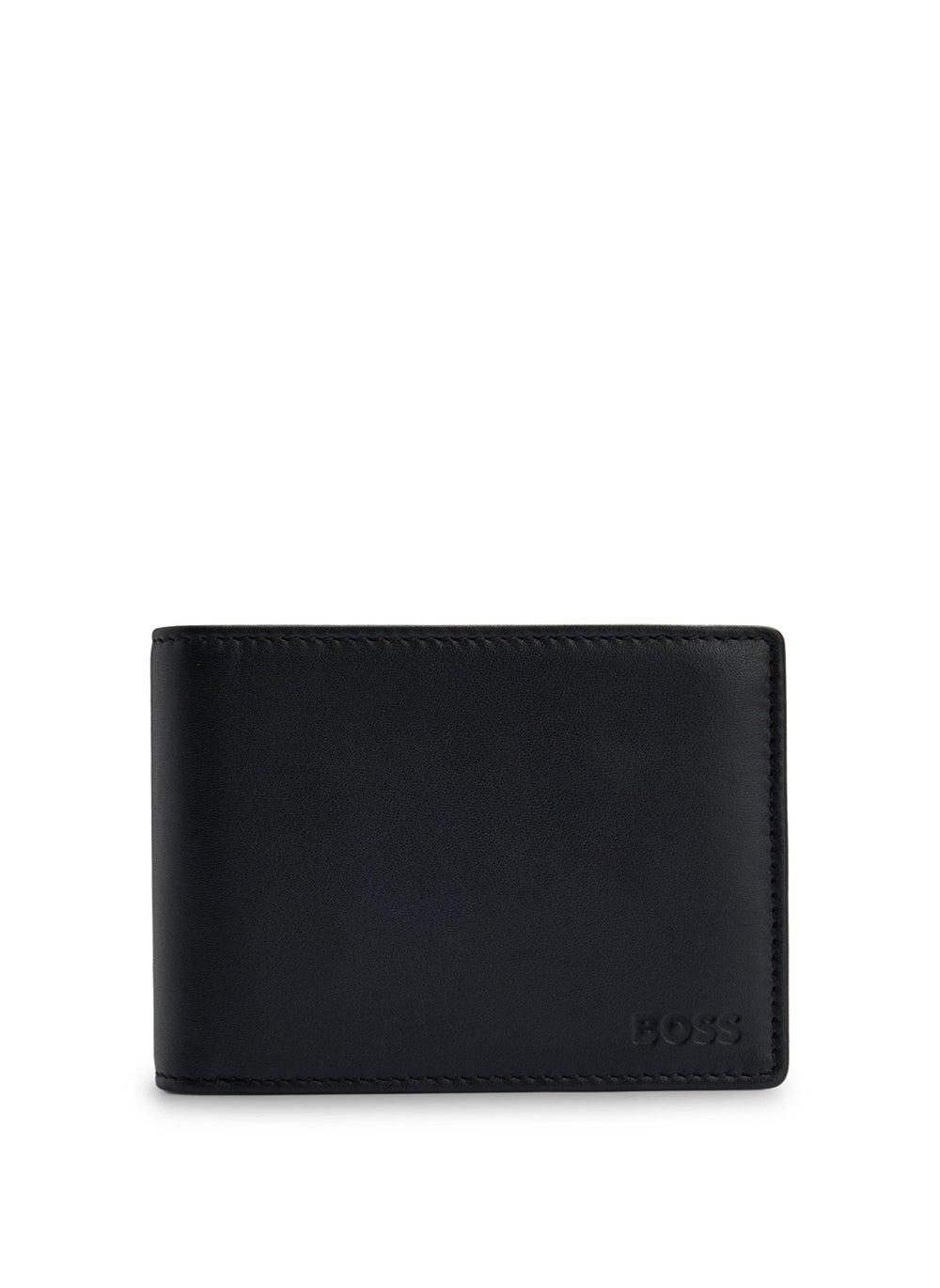 BOSS Men's Trifold Leather Wallet with Embossed Logo
