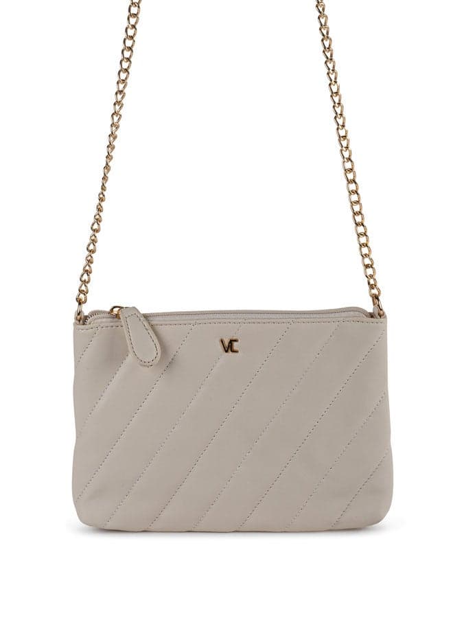 Vincci Beige Quilted Chain-Detailed Shoulder Bag for Women