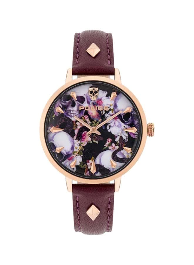 POLICE Miona 36mm Burgundy Leather Analog Watch for Women