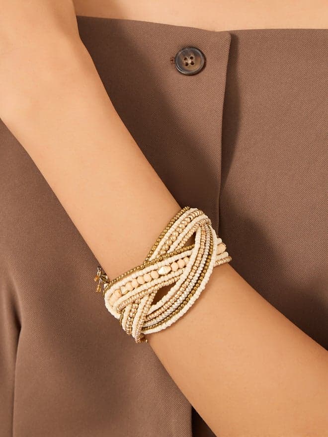 Styli Chic Beaded Cuffed Bangles - Elegant Women's Accessory