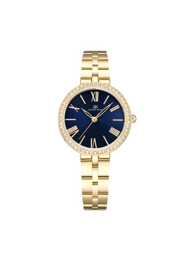 KENNETH SCOTT K23502-GBGN Elegant Navy & Gold 30mm Watch