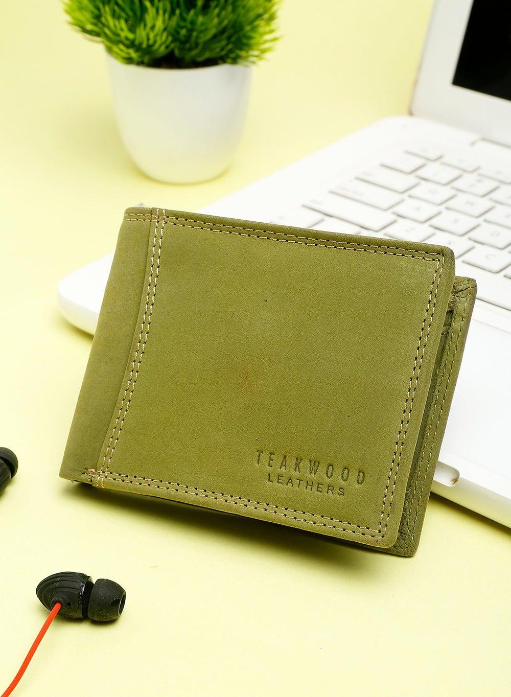 Teakwood Green RFID Leather Wallet with Coin Pocket - Image 1