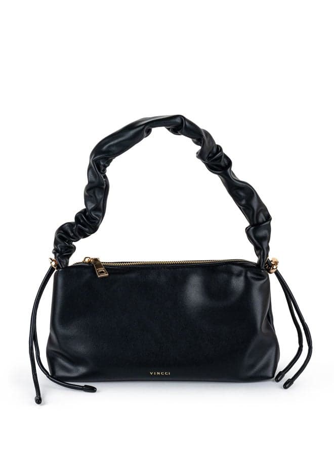 Vincci Black Elegance: Women's Solid Shoulder Bag with Chic Strap