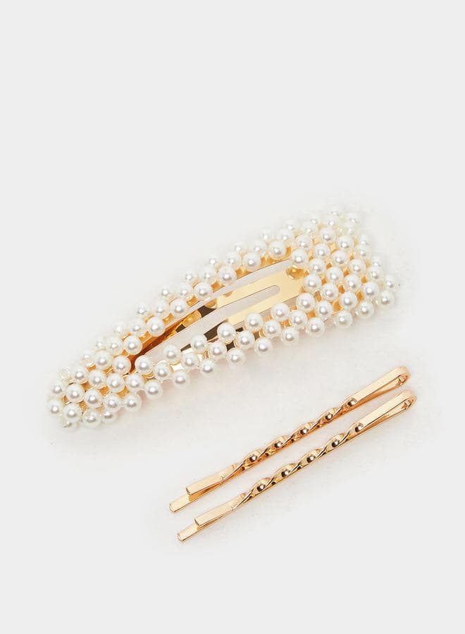 Set Of 3 Embellished Hair Claws - Chic Accessory - Image 1