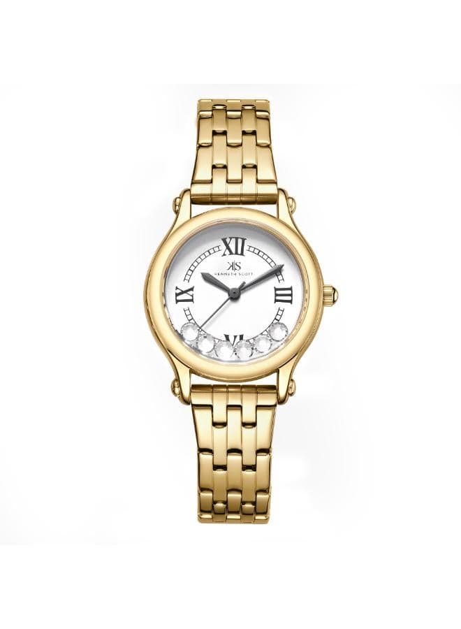 KENNETH SCOTT K25510-GBGW - Elegant 30 mm Gold Analog Watch for Women