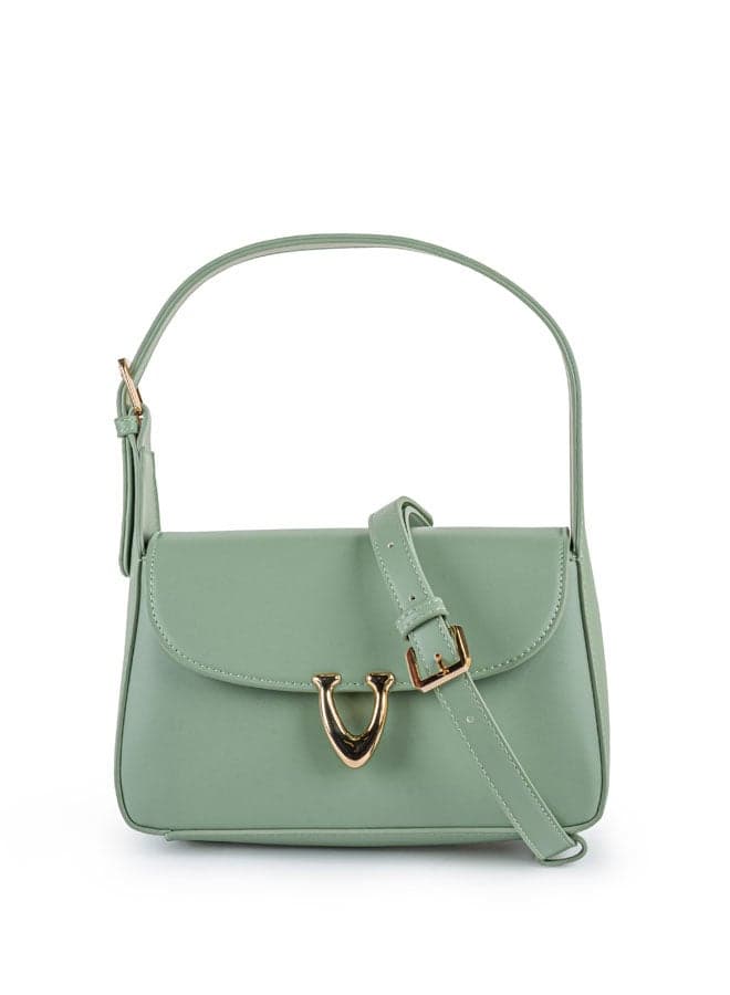 Vincci Green Elegance: Chic Solid Shoulder Bag for Women