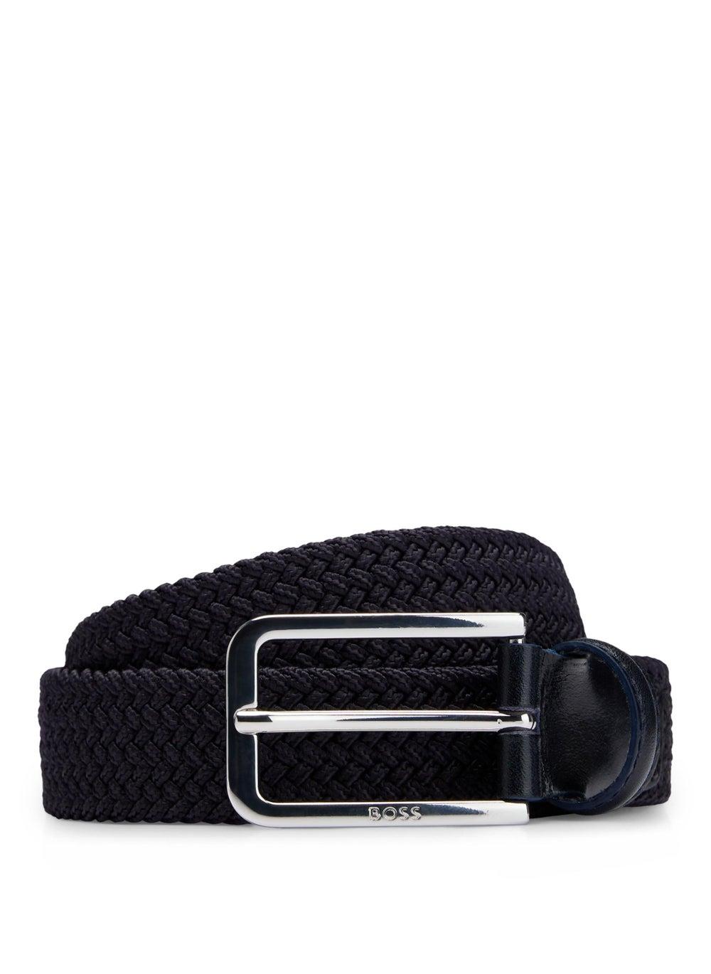 BOSS Italian Woven Elastic Belt with Leather Accents for Men