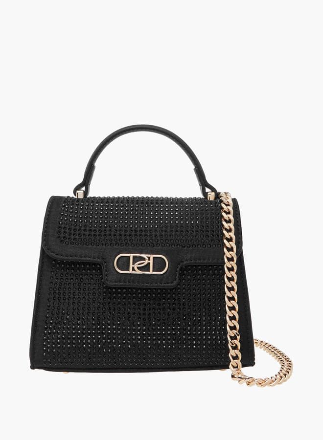 Paprika Embellished Satchel: Elegance with a Detachable Chain - Image 1