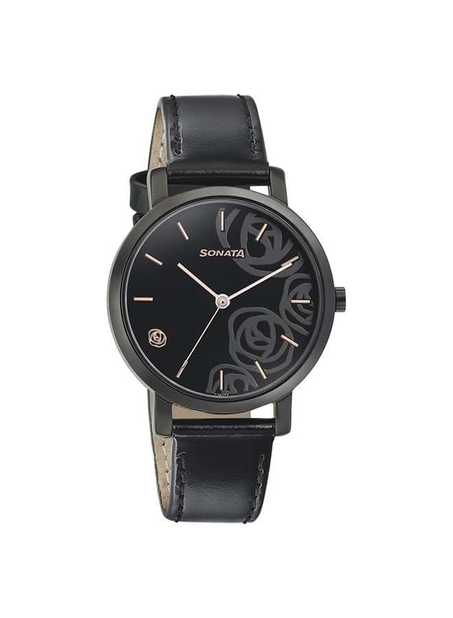 Sonata Onyx 8164NL02 Elegant Leather Analog Watch - 36mm - Image 1