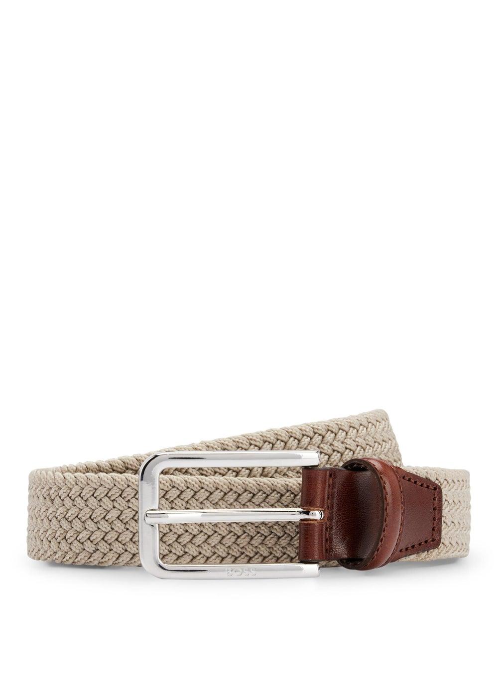 BOSS Elegant Woven Elastic Belt with Leather Accents