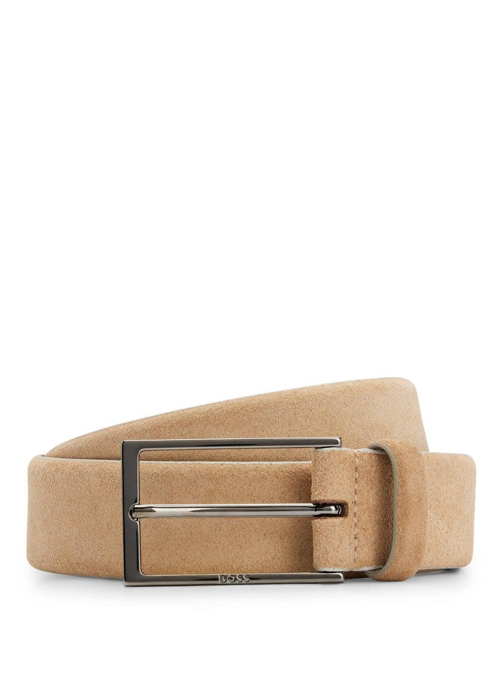 BOSS Men's Elegant Suede Belt with Gunmetal Logo Buckle