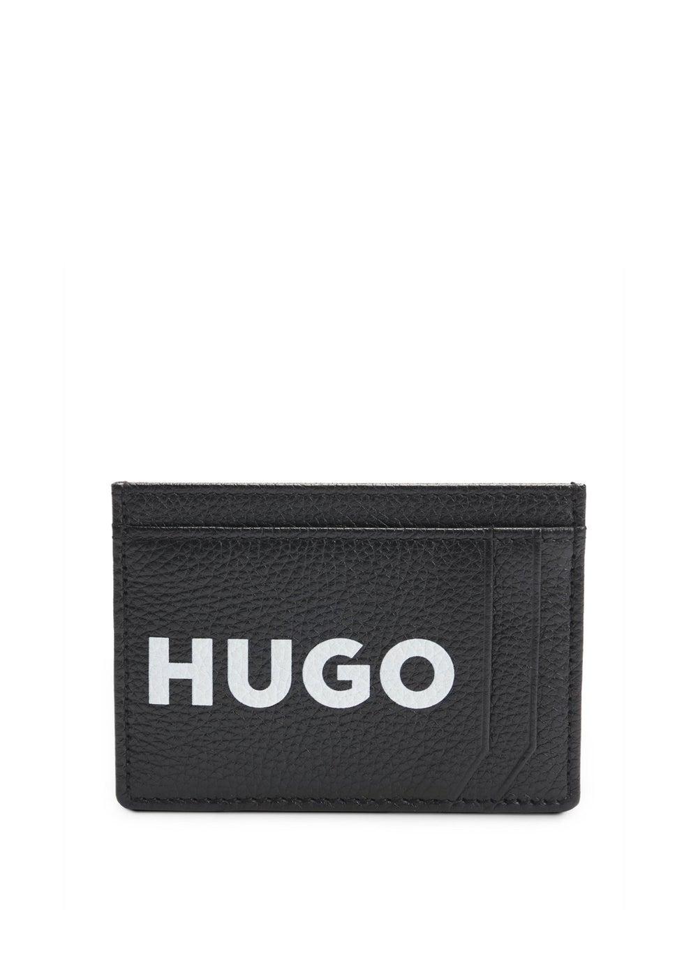 HUGO Grained Leather Men's Card Holder with Contrast Logo