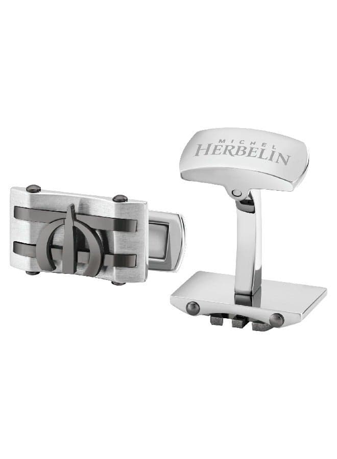 MICHEL HERBELIN Elite Grey Plated Stainless Steel Cufflinks - Image 1