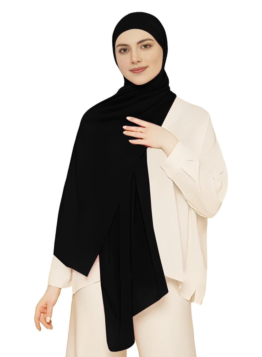 NUKHBAA Chiffon Elegance Black Hijab-H5, Timeless Style