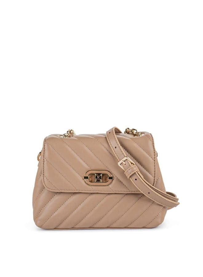 Vincci Elegance: Quilted Brown Shoulder Bag With Chain