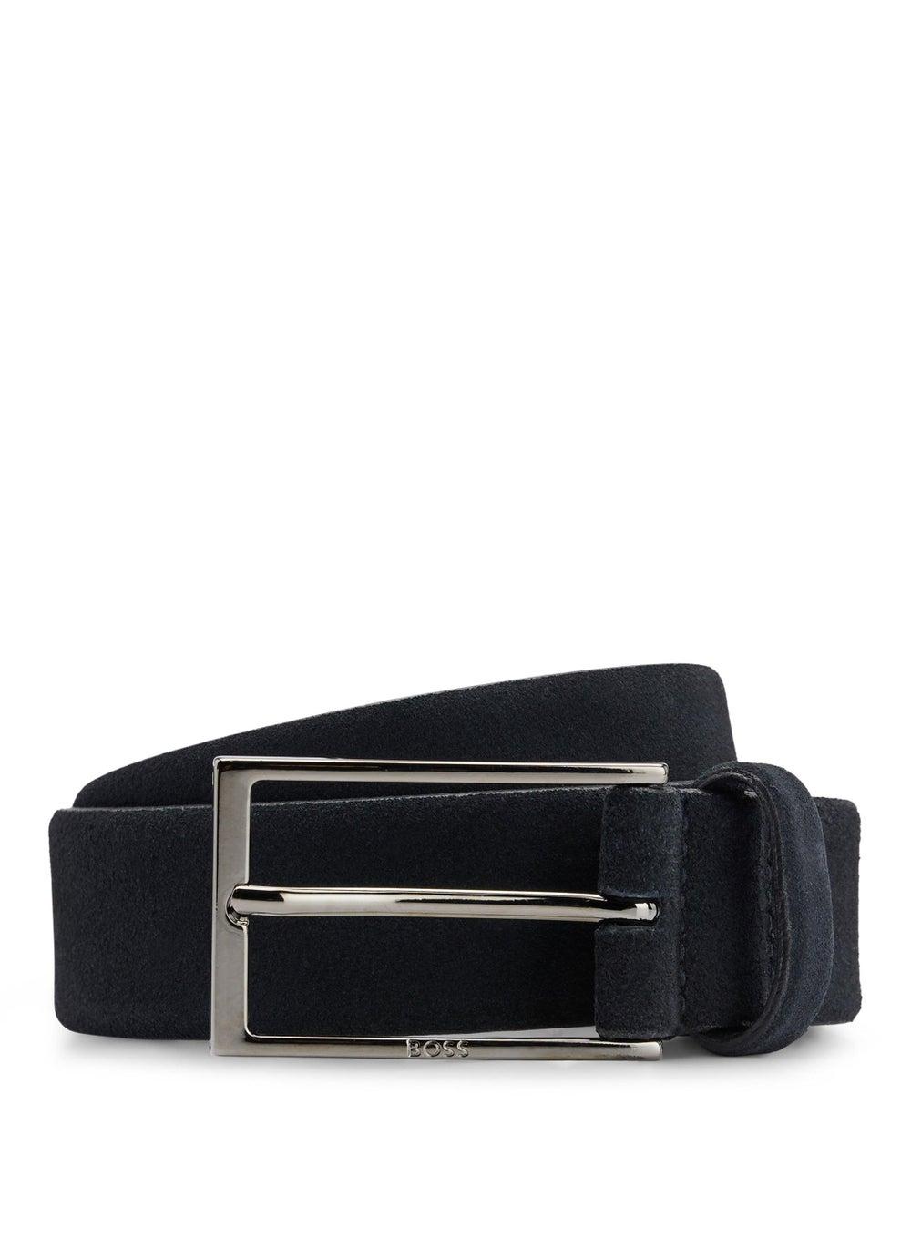 BOSS Suede Logo Belt with Gunmetal Buckle for Men