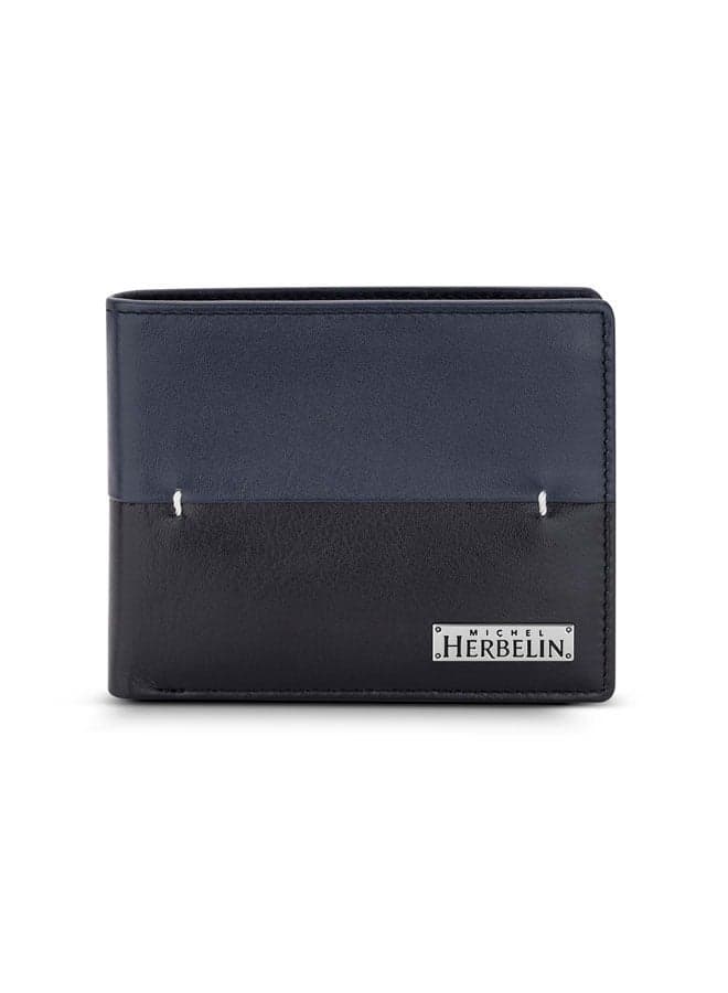 MICHEL HERBELIN Blue & Black Rime Leather Bi-Fold Wallet - Image 1
