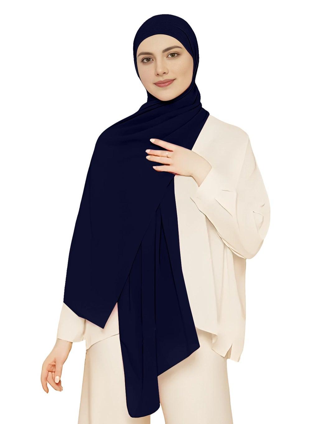 NUKHBAA Navy Blue Chiffon Hijab-H15: Elegance Redefined