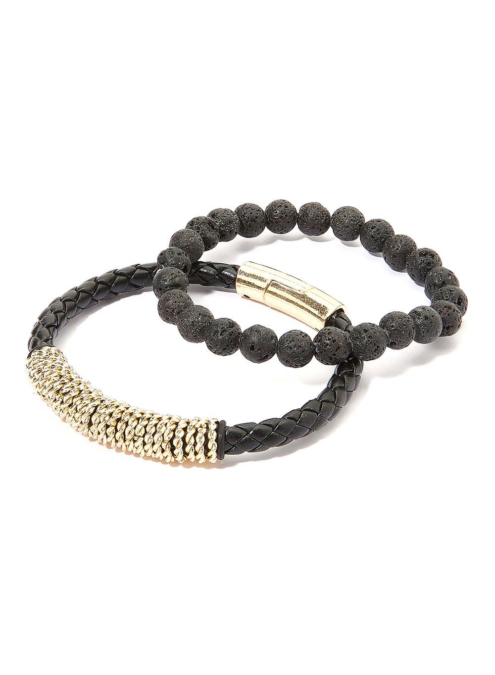 English Laundry Men's Leather and Bead Bracelet Set - Image 1