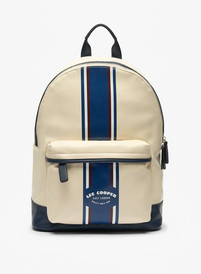 حقيبة ظهر بطبعة شعار أنيقة بأحزمة قابلة للتعديل وإغلاق بسحاب، 30x16x40 سم - Image 1