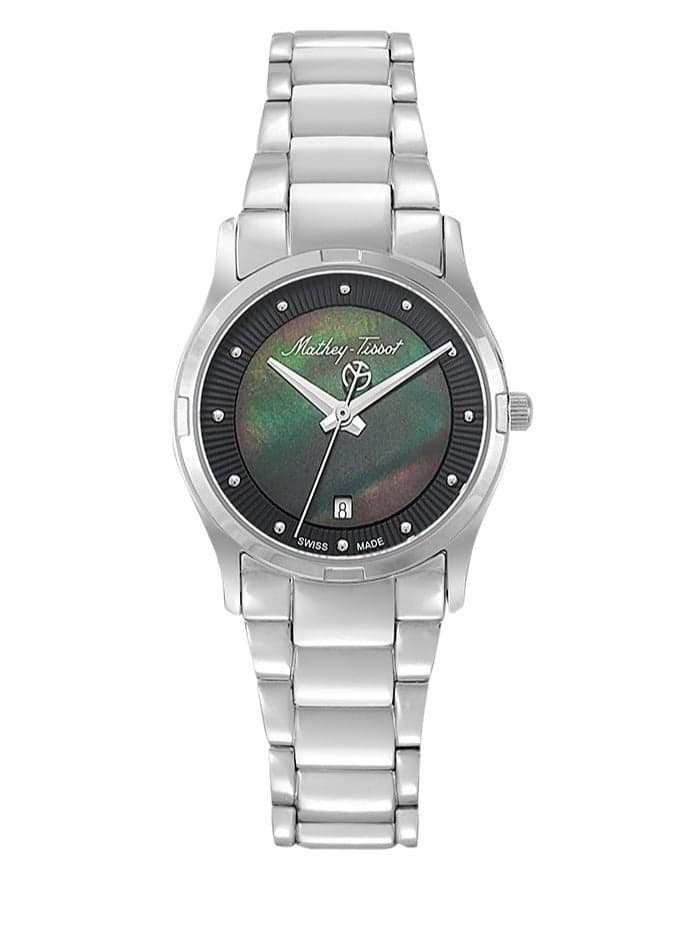 ساعة إيليسا السويسرية بمينا أسود عرق اللؤلؤ للسيدات D2111AN - Image 1