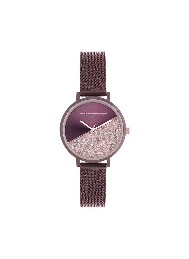 buy-french-connection-women-s-analog-watch-with-brown-stainless-steel-mesh-band-purple-dial_9ta