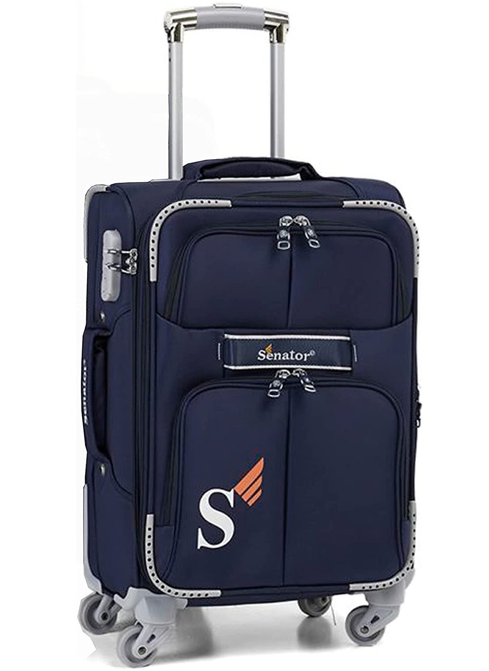 buy-senator-soft-shell-luggage-trolley-for-unisex-ultra-lightweight-expandable-suitcase-with-4-wheels-ll003-navy-blue_zih