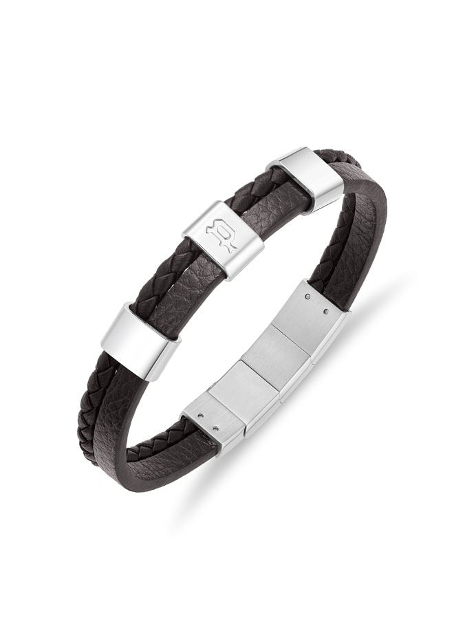 buy-police-unity-braceletdual-textured-brown-leather-with-stainless-steel-square-motifs-and-p-symbolbold-men-s-style_bls