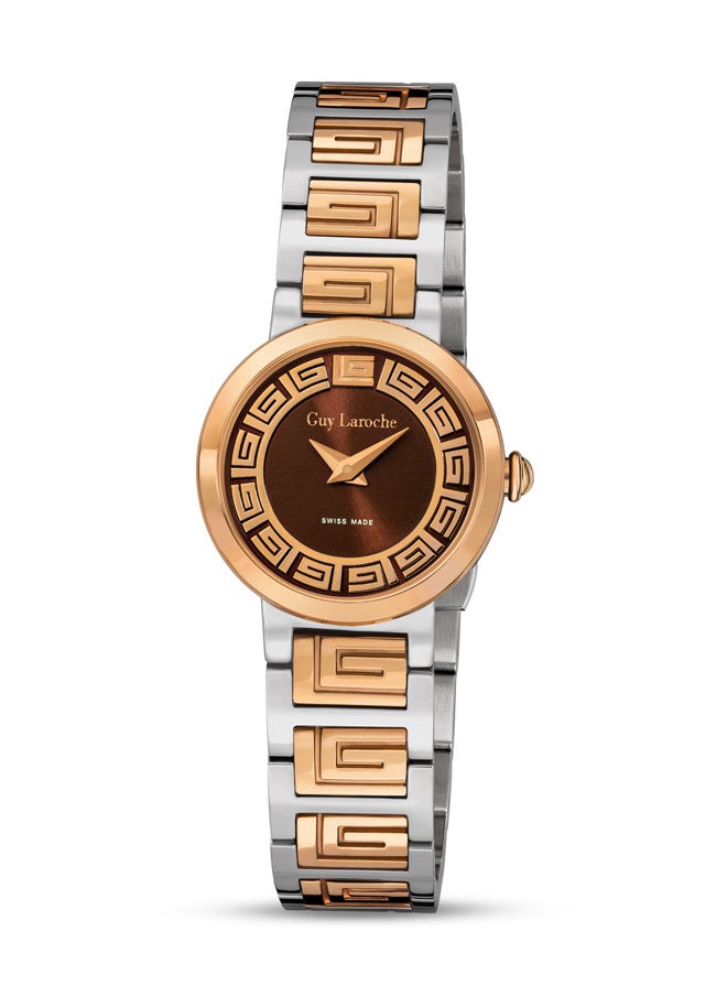 buy-guy-laroche-ariane-25mm-ladies-swiss-quartz-watch-with-brown-swirl-sunray-dial-dual-toned-rose-gold-stainless-steel-bracelet-sapphire-glass_ok6