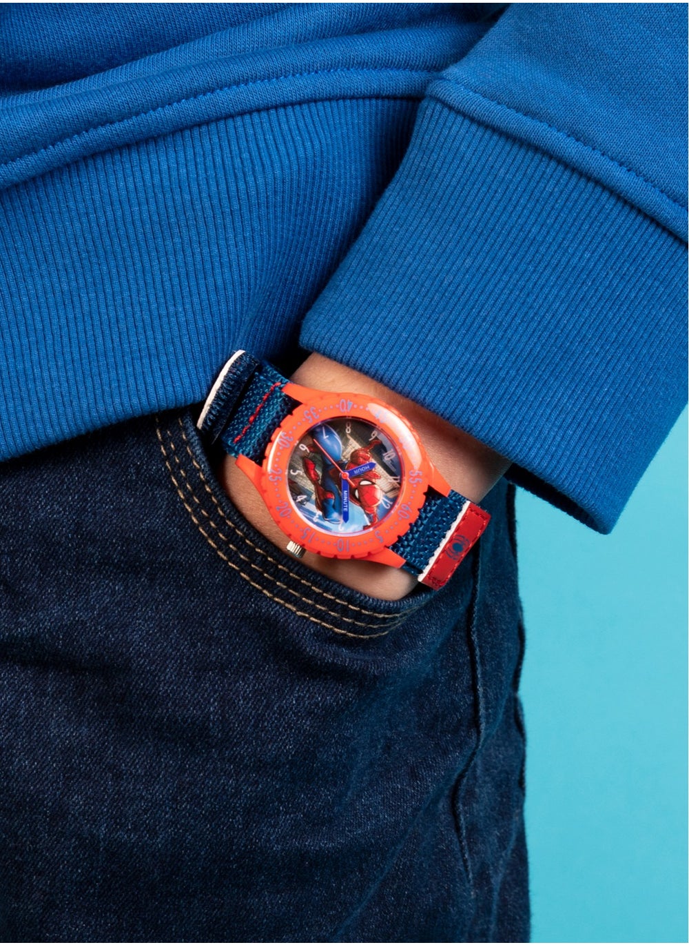 buy-disney-disney-marvel-spiderman-blue-canvas-strap-boys-watch-spd3495arg_f59