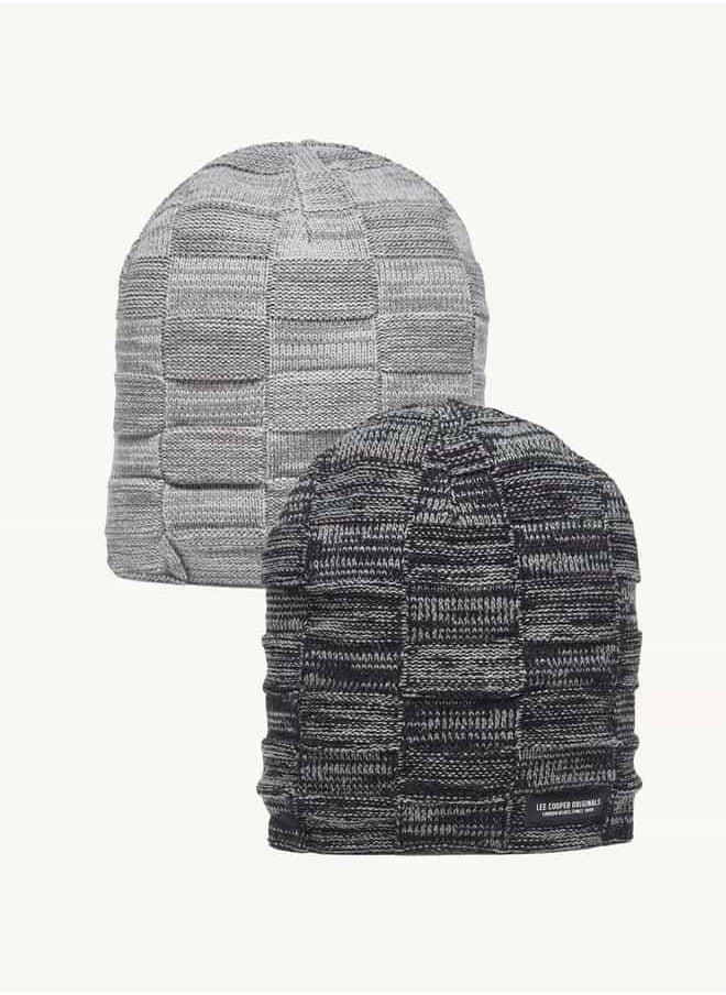 buy-lee-cooper-set-of-2-lee-cooper-textured-logo-applique-beanie-cap_t60