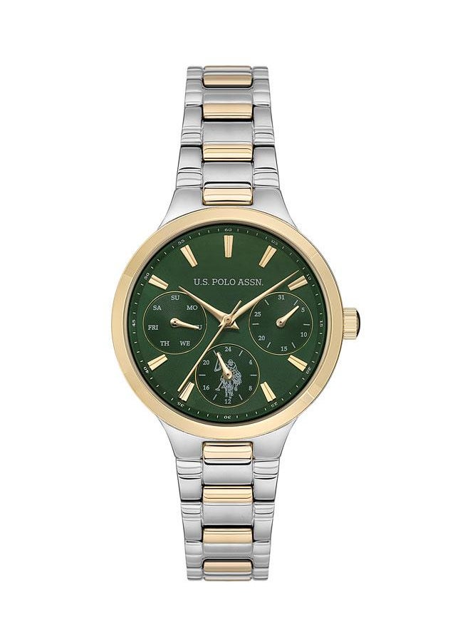 buy-u-s-polo-assn-crossing-32mm-chronograph-women-s-watch-with-green-dial-two-tone-stainless-steel-bracelet_2pq