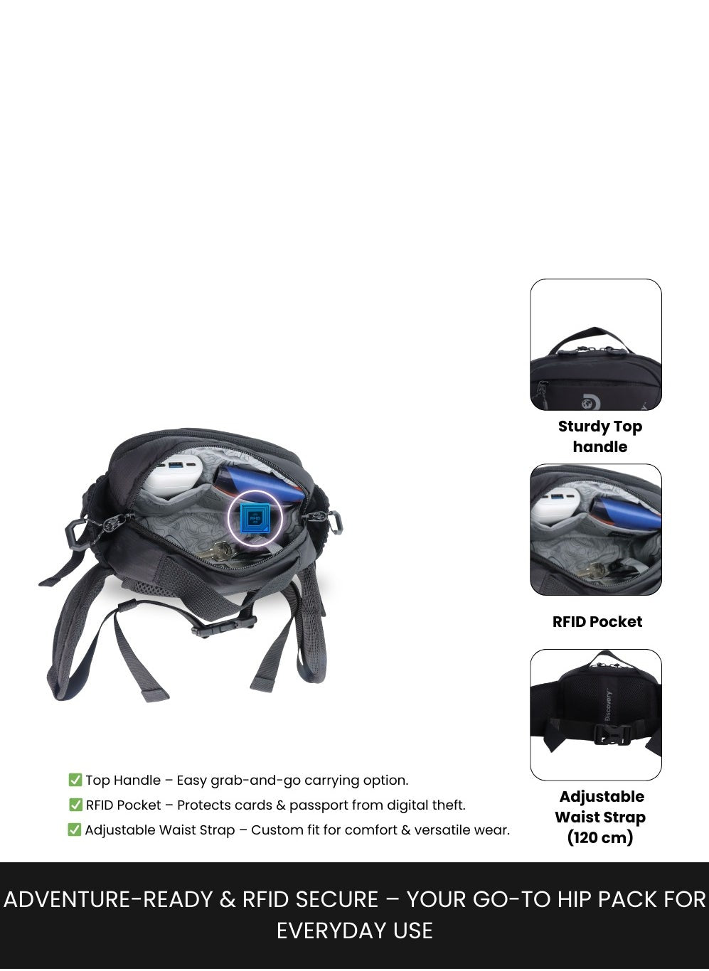 buy-discovery-discovery-body-spirit-nylon-ripstop-waist-bag-black-for-men-and-women-durable-lightweight-waterproof-hip-pack-bag-crossbody-sling-belt-bag-outdoor-hiking-trekking-running-camping_nhf