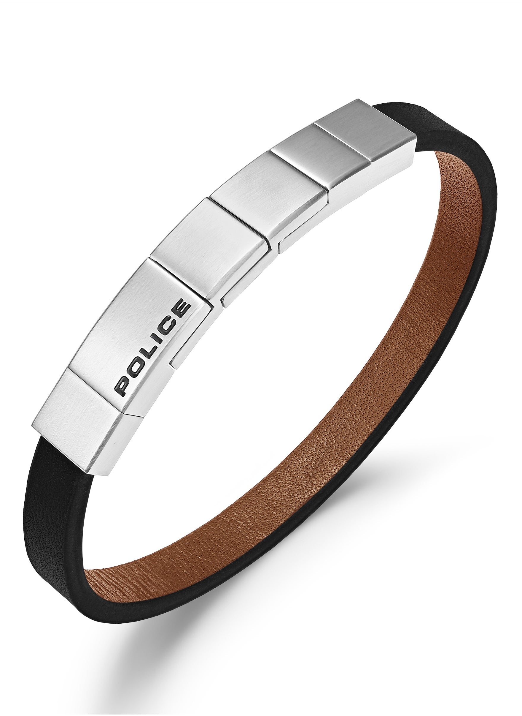 buy-police-rotator-black-brown-leather-stainless-steel-gents-bracelet_g74