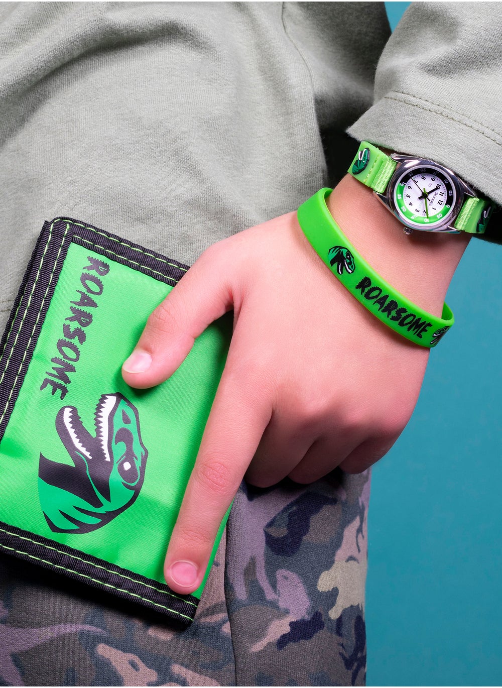 buy-tikkers-tikkers-boys-green-canvas-rip-strap-dinosaur-watch-bracelet-wallet-set-atk1049_bac